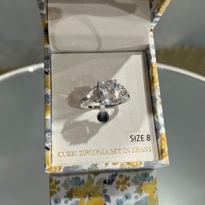 Audrey J ring size 8 cubic zirconia set in brass Brilliant sparkle NIB